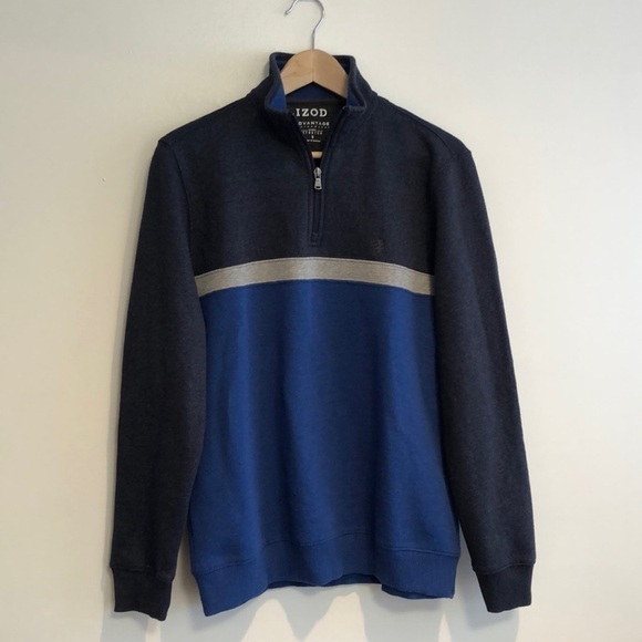 Izod quarter zip advantage performance sweater for men size small Blue and grey - Picture 1 of 6